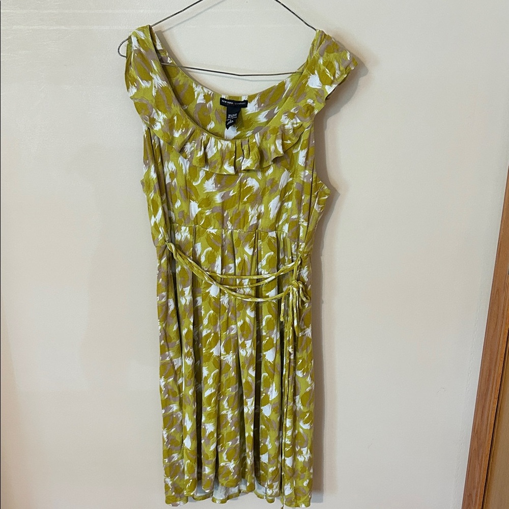 New York & Company Olive Patterned Midi Dress L